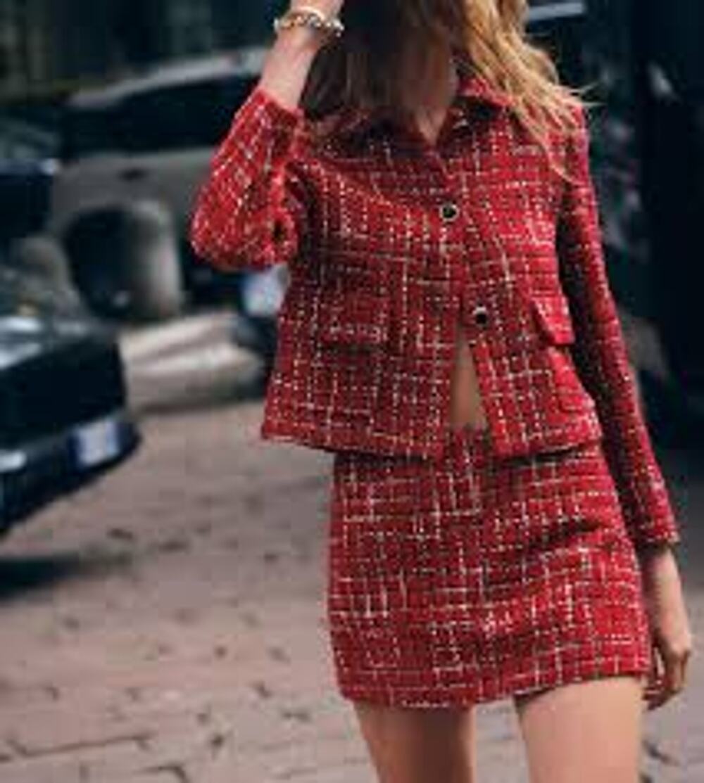 ZARA Tweed Blazer and Mini Skort Matching Set Red XS / S